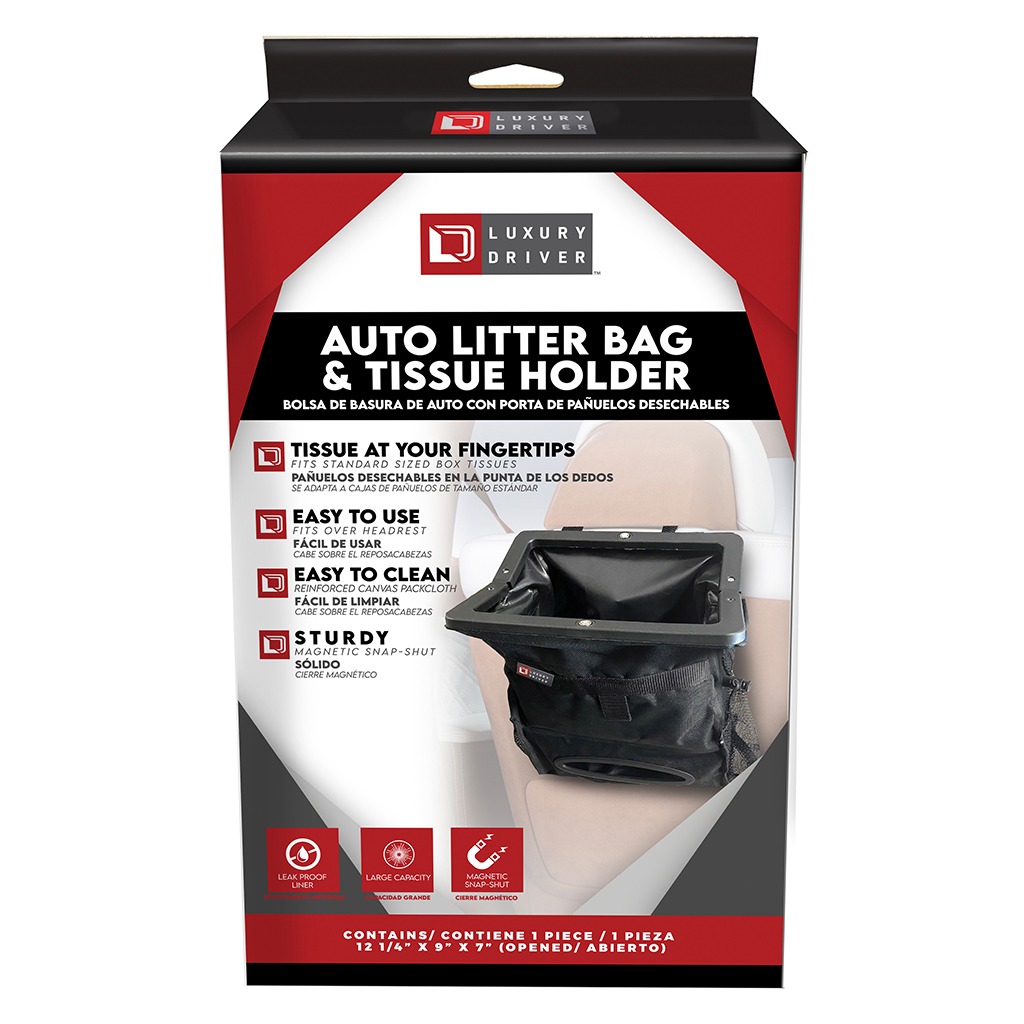 Luxury Driver Auto Litter Bag & Tissue Holder