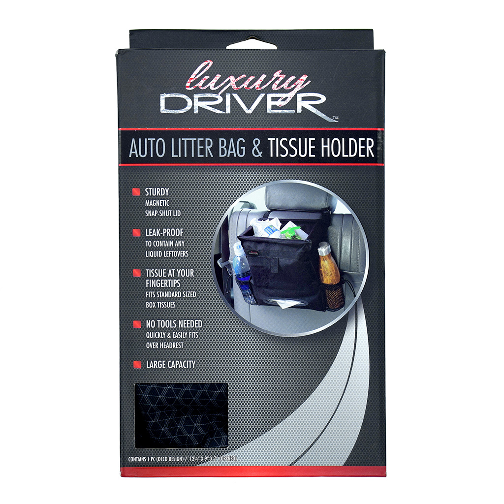 Luxury Driver Auto Litter Bag and Tissue Holder - Deco