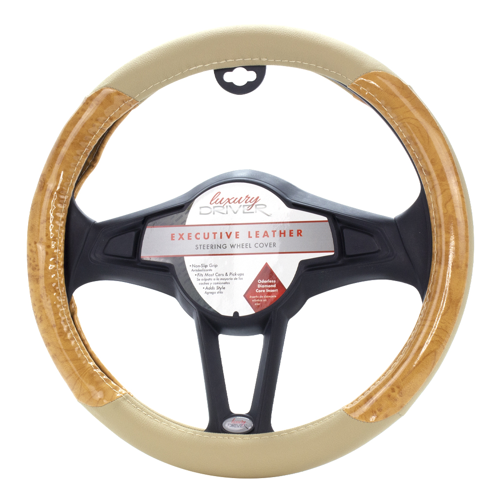 Luxury Driver Steering Wheel Cover - Executive Leather Tan