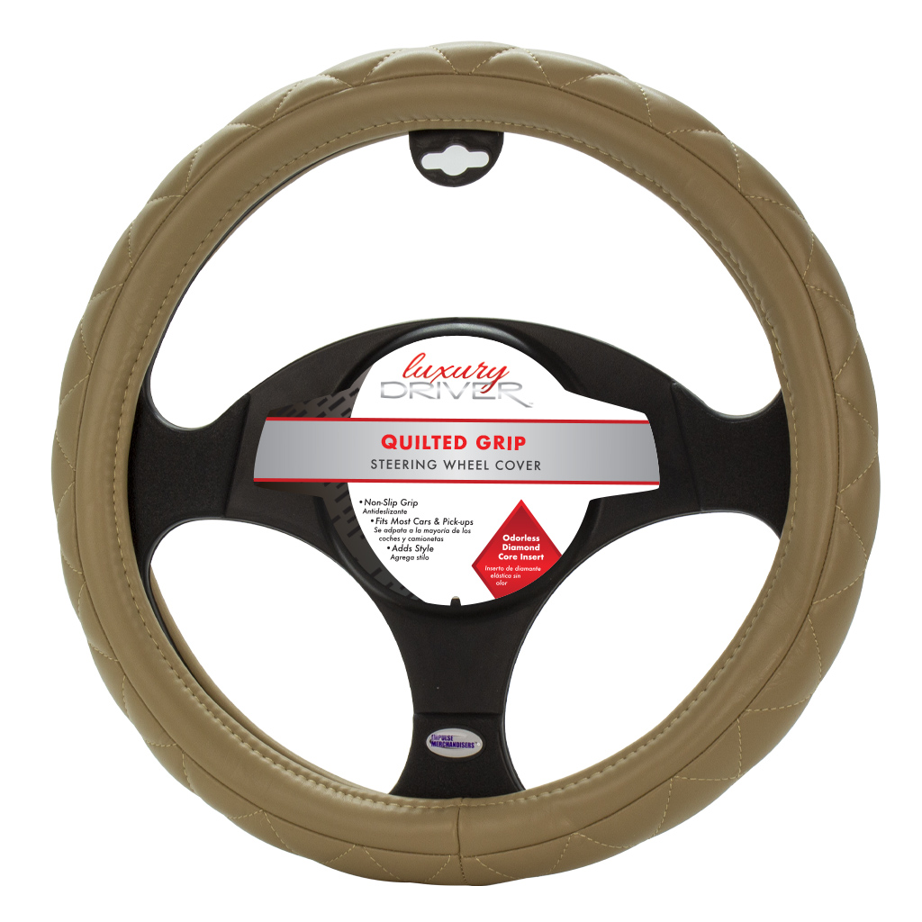 Luxury Driver Steering Wheel Cover - Quilted Sport Tan