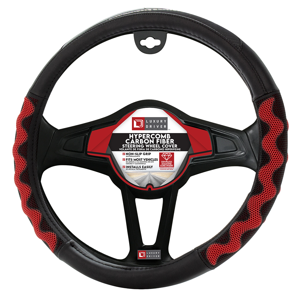 Luxury Driver Hypercomb Carbon Fiber Steering Wheel Cover Black/Red