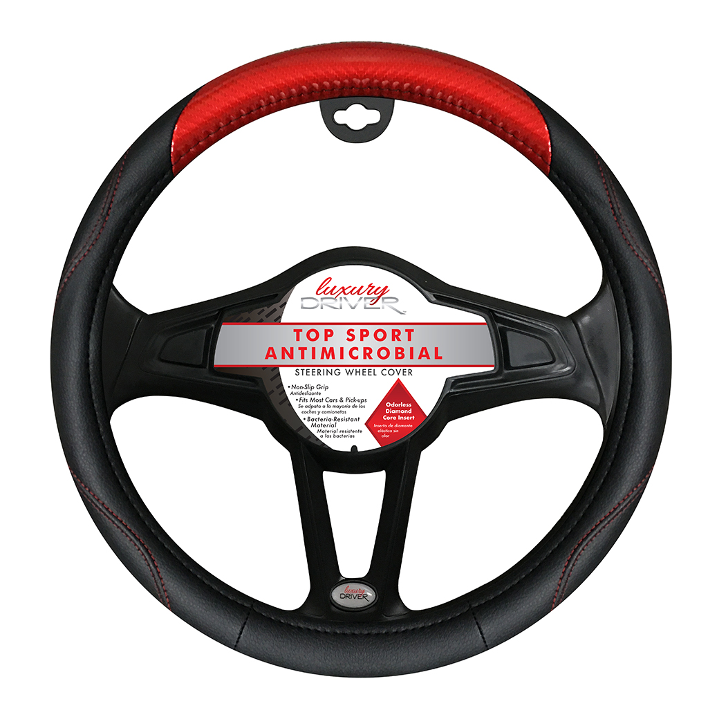 Luxury Driver Top Sport Antimicrobial Steering Wheel Cover- Red
