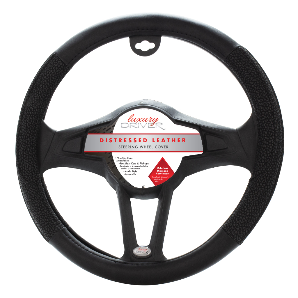 Luxury Driver Steering Wheel Cover - Distressed Leather