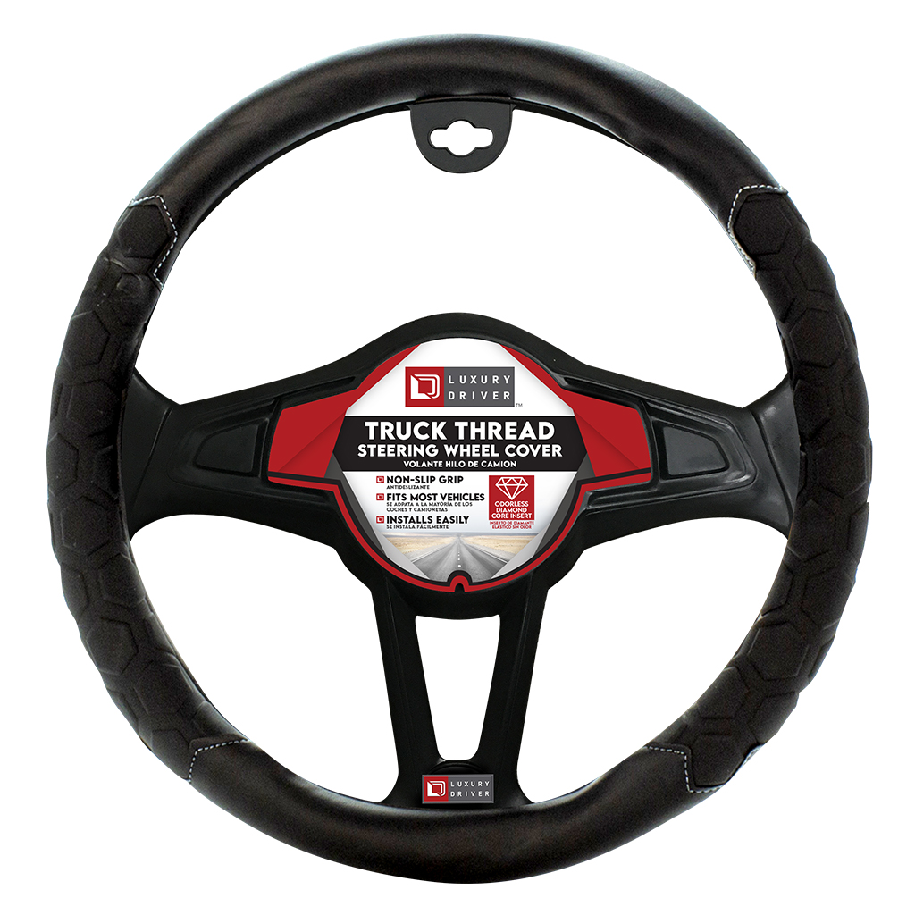 Luxury Driver Steering Wheel Cover - Truck Tread Black/Black