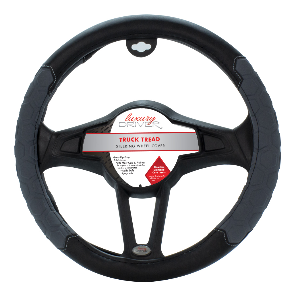 Luxury Driver Steering Wheel Cover - Truck Tread Black/Gray