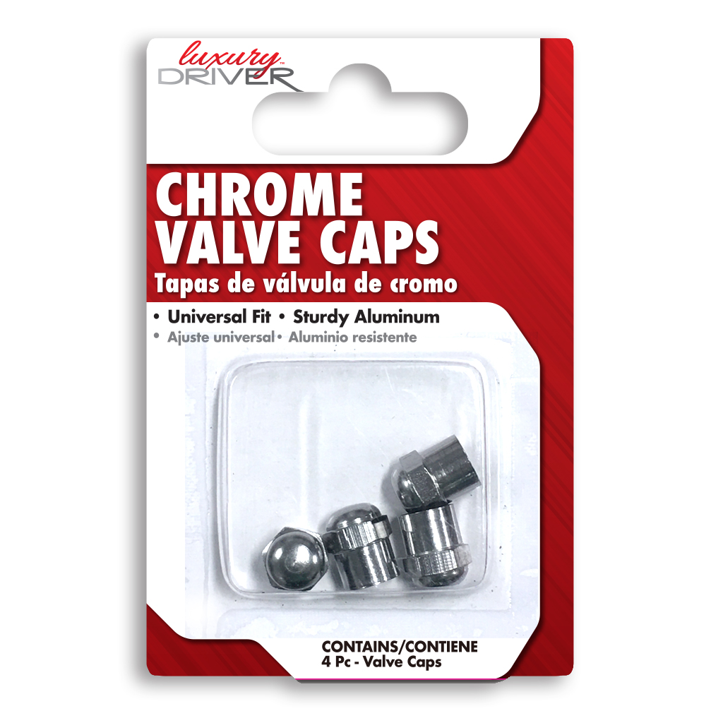 Luxury Driver Chrome Metal Valve Caps CASE PACK 6