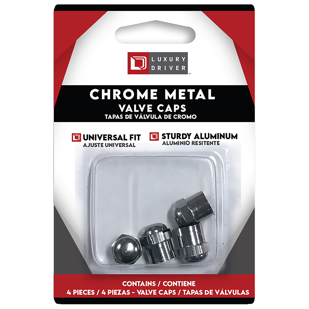 Luxury Driver Chrome Metal Valve Caps CASE PACK 6