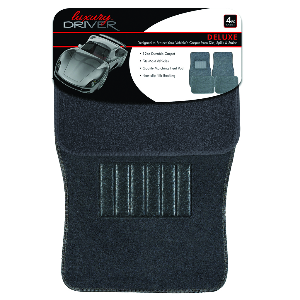 Deluxe 4 Piece Carpet with Heel Pad  Car Mat - Charcoal