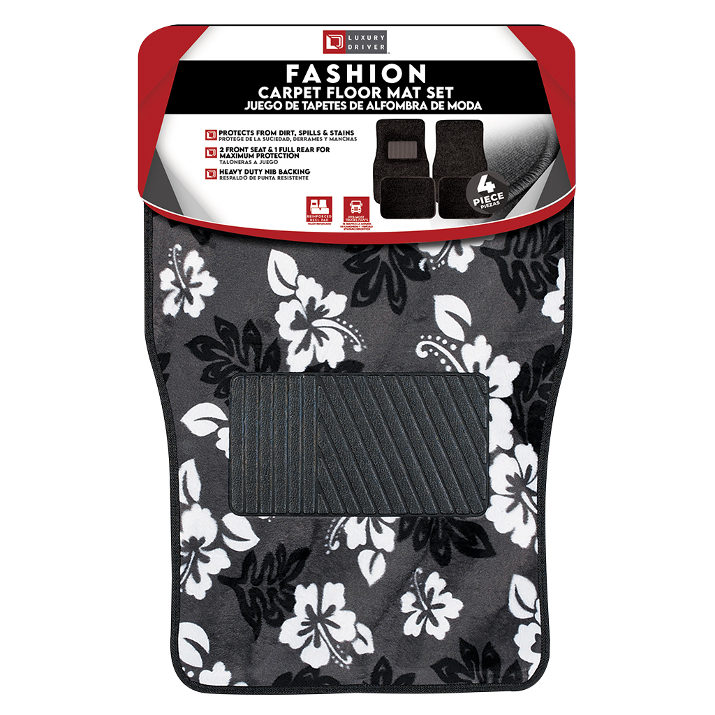 Fashion 4 Piece Carpet Car Mat - Hawaiian Grey