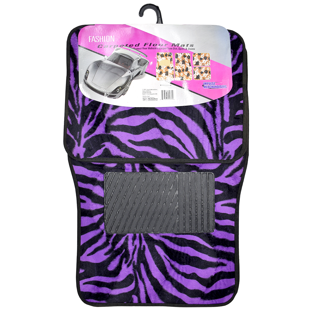 Fashion 4 Piece Carpet Car Mat - Black and Purple Zebra