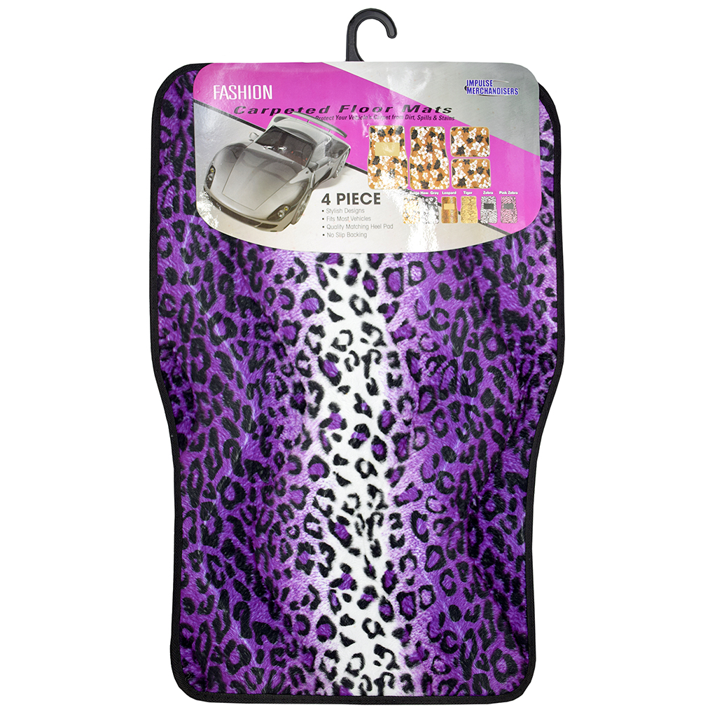 Fashion 4 Piece Carpet Car Mat - Purple Leopard