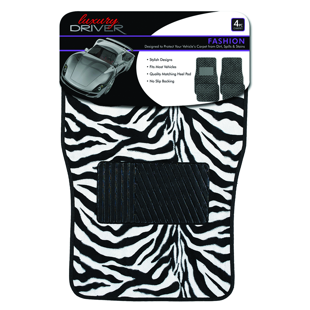 Fashion 4 Piece Carpet Car Mat - Zebra