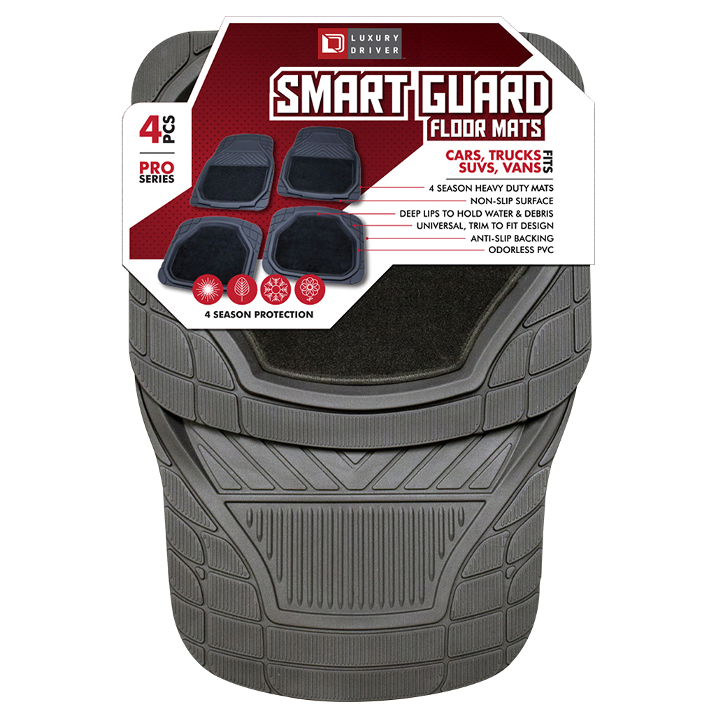 Smart Guard 4 Piece Pro Floor Mats with Carpet- Gray