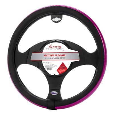 Luxury Driver Glitter N Glam Steering Wheel Cover - Pink