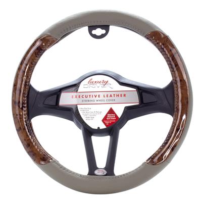 Luxury Driver Steering Wheel Cover - Executive Leather Grey