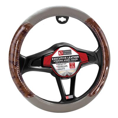 Luxury Driver Steering Wheel Cover - Executive Leather Grey