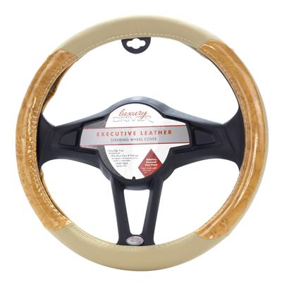 Luxury Driver Steering Wheel Cover - Executive Leather Tan