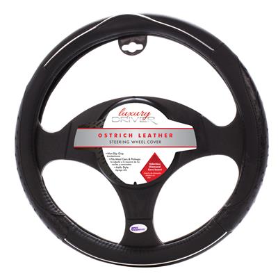 Luxury Driver Steering Wheel Cover - Ostrich Leather Black