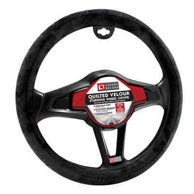 Luxury Driver Steering Wheel Cover - Quilted Velour Black