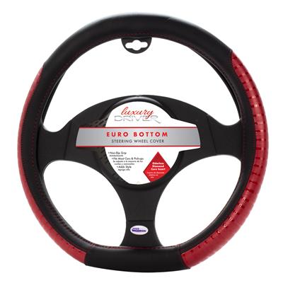 Luxury Driver Euro Bottom Steering Wheel Cover - Red