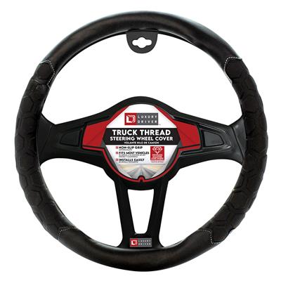 Luxury Driver Steering Wheel Cover - Truck Tread Black/Black