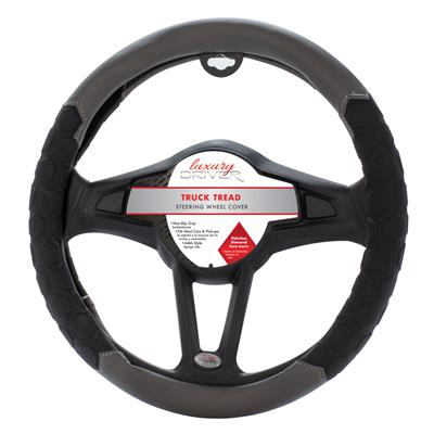 Luxury Driver Steering Wheel Cover - Truck Tread Gray/Black