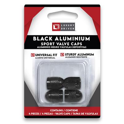 Luxury Driver Black Aluminum Sport Valve Caps CASE PACK 6