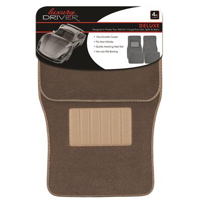Deluxe 4 Piece Carpet with Heel Pad Car Mat - Taupe