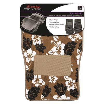 Fashion 4 Piece Carpet Car Mat - Hawaiian Beige