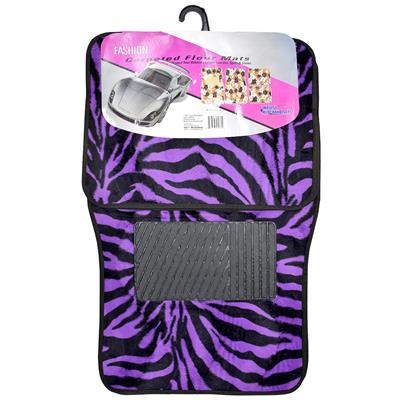 Fashion 4 Piece Carpet Car Mat - Black and Purple Zebra