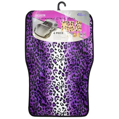 Fashion 4 Piece Carpet Car Mat - Purple Leopard