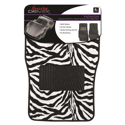Fashion 4 Piece Carpet Car Mat - Zebra