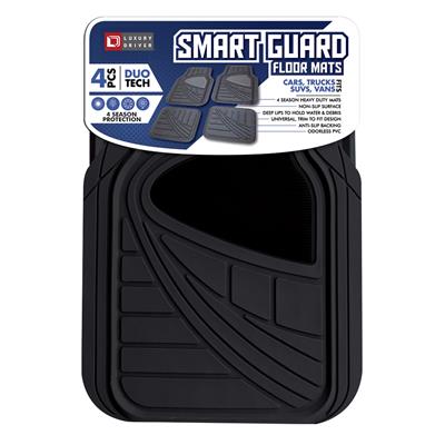 Duo Tech All Weather 4 Piece Car Mat with Grey Heel Pad - Black