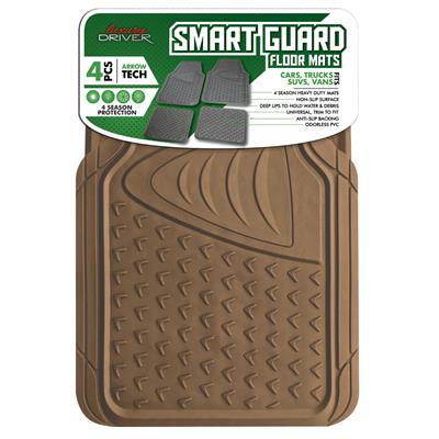 Arrow Tech All Weather 4 Piece Car Mat with Beige Heel Pad - Beige